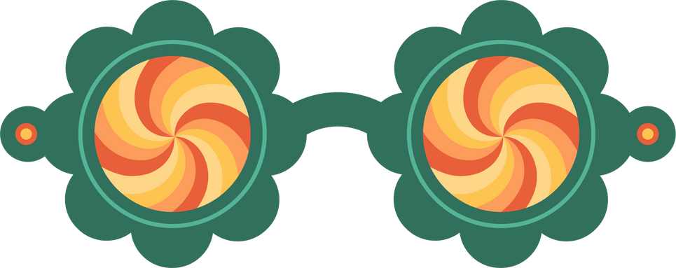 Groovy sunglasses. Retro hippy eyewear. Flower-shaped glasses. 70s funky design. Summer outfit illustration