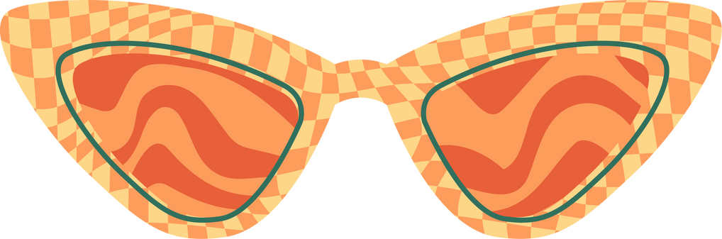 Groovy sunglasses. Retro hippy eyewear. 70s funky design. Summer outfit illustration